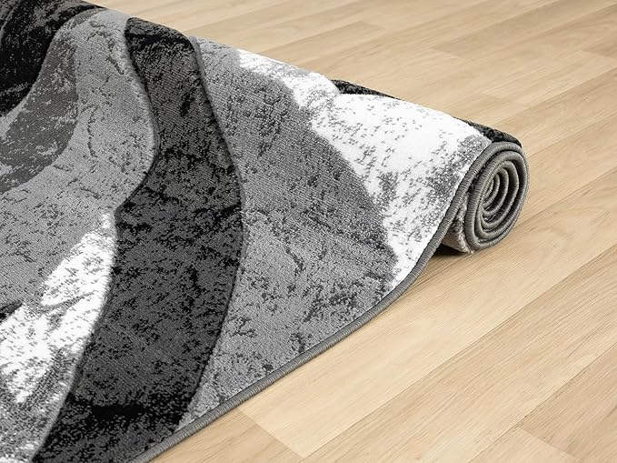 Modern Abstract Area Rug Hand Carved Contemporary Geometric Vibrant Colors Carpet for Living Room Bedroom Design PR1002 (Grey, 8' x 10')