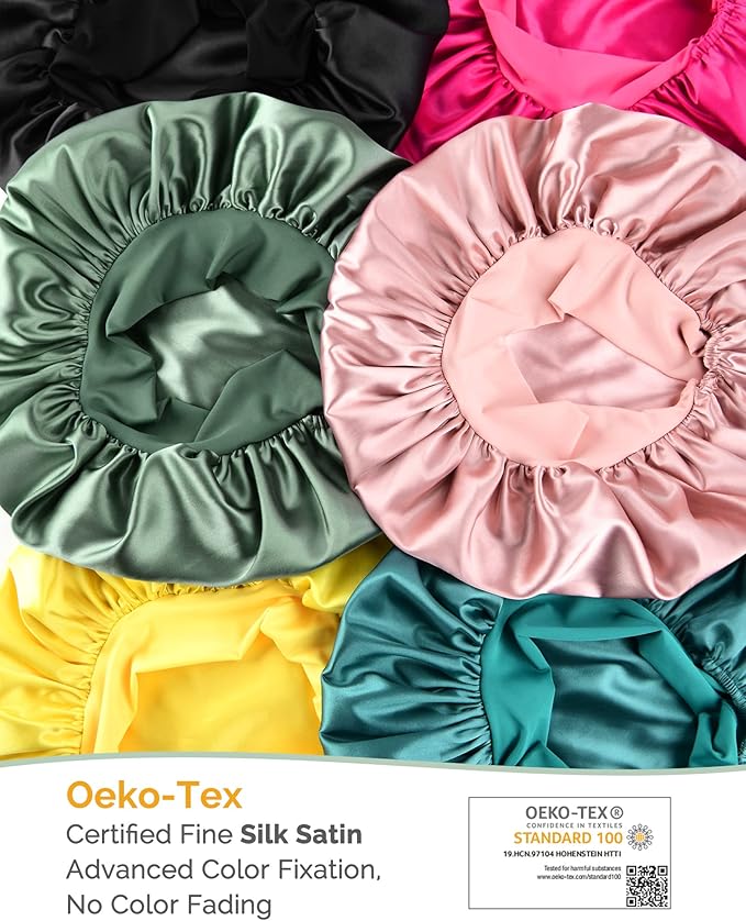 YANIBEST Silk Bonnet for Sleeping Women Adjustable Double Layer Satin Bonnet Reduce Friction Prevent Frizz Natural Curly Hair