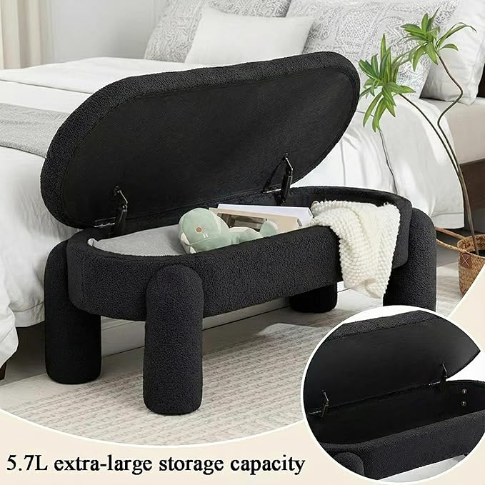 Ottoman with Storage, Large Foot Rest Ottoman Storage Bench,End of Bed Bench,Upholstered Seating,for Entryway, Hallway, Living Room,Bedroom (Black)