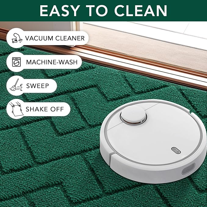 hicorfe Front Door Mat Outside Entrance,20"x31.5" Absorbent Muddy Dirt Resist Welcome Door Mats Outdoor Indoor,Stain and Fade Resistant,Non Slip Backing Entry Mat Doormat for Entryway(Evergreen)