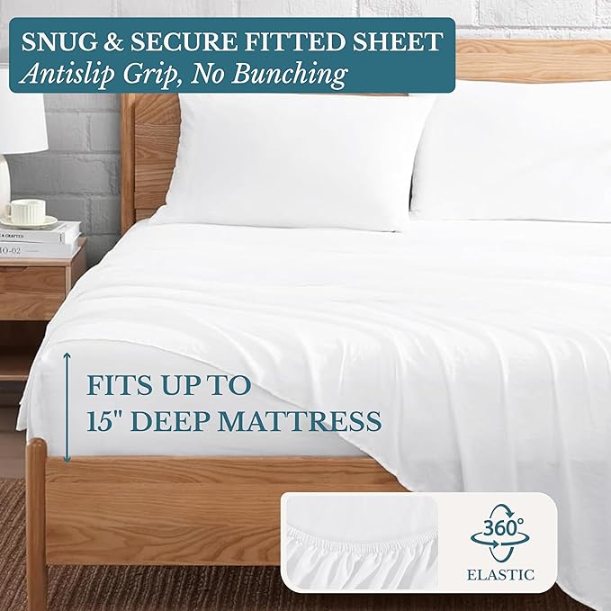 Casa Platino Bedding Sheets & Pillowcases, 100% Brushed Microfiber Pre-Washed California King Sheet Sets, Soft California King Sheet Set, 15 inch Deep Pocket White California King Sheets