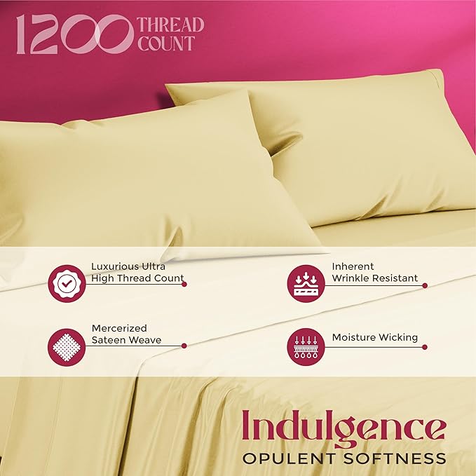 Mayfair Linen 100% Egyptian Cotton Full Size Bed Sheets - Luxury 1200 High Thread Count Egyptian Cotton Sheets Full Size Bed Set (4 PC, Beige), Soft, Cooling, 17" Deep Pocket Sateen Weave Bedding