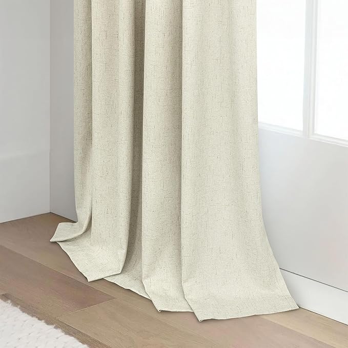 Pitalk Black Out 96 Inch Long Boho Curtains 2 Panel Set Farmhouse Curtain for Living Room Darkening Thermal Noise Reduction Textured Faux Linen Drape 8ft Back Tab Pocket Cream Beige 52x96 Floor Length