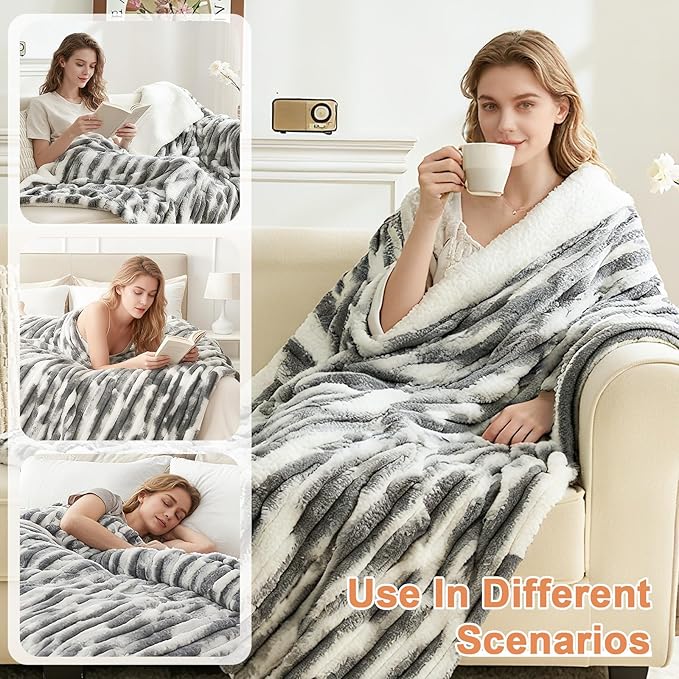 Heated Blanket Queen - 84"x90" Dual Control Bed Electric Blankets with 6 Heating Levels & 10 Hours Auto Off, Soft Ribbed Faux Fur Sherpa, Over-Heated Protection ETL, Dark Gray