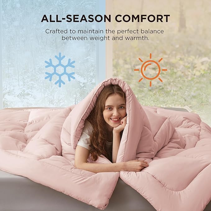 Bedsure Comforter Duvet Insert - Quilted Comforters King Size, All Season Duvet, GentleSoft Down Alternative Bedding, with 8 Tabs, Gifts for Women/Men, Pink, King 90 x 102 Inches