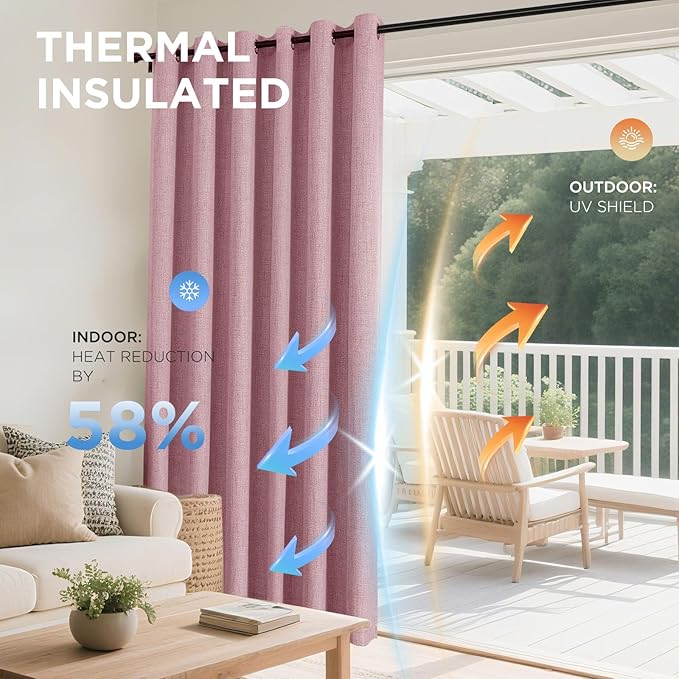 Joydeco Blackout Curtains 84 Inches Long 2 Panels Burg, Room Darkening Curtains for Bedroom, 100% Black Out Textured Thermal Drapes Privacy Protection 2 Panels Set(W52 x L84 Inch, Pink)