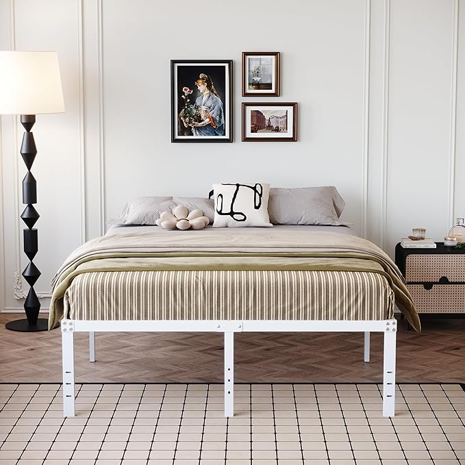 18 Inch King Bed Frame Heavy Duty Metal Platform No Box Spring Needed, Maximum Storage, Easy Assembly, Noise Free, White
