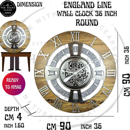 The Gears Clock Real Moving Gear Wall Clock England Line (Carbon Grey, 36 inches (90 cm))