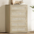 SICOTAS Tall Dresser for Bedroom - Rattan 5 Drawer Dressers Chest of Drawers with Push-to-Open Design, Boho Extra Deep Clothes Dresser with Large Storage for Closet, Living Room, Sand Oak