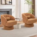 GarveeHome Modern Swivel Barrel Accent Chair, 360° Teddy Fabric Upholstered Armchair with Striped Backrest & Plush Padding, Comfy Round Lounge Chair for Living Room, Bedroom, Reading Nook, Brown 2 PCS