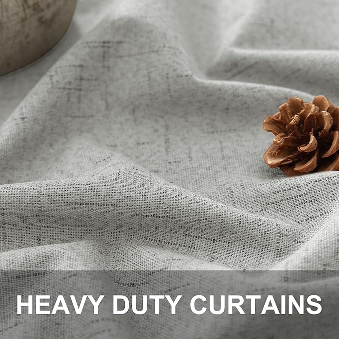Extra Long White Gray Blackout Curtains 108 Inch Long for Living Room 2 Panel Lightweight Linen Textured Total Black Out Darkening Light Grey Drape for Sliding Glass Doors Back Tab Pocket 9ft Length