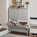 Shoe Storage Cabinet with 2 Flip Drawers, Walnut Fluted Narrow for Entryway, Slim Shoe Rack Cabinet Organizer 31.5in (Gray)