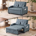 VINGLI Convertible Loveseat Sleeper, Blue Grey Faux Leather Futon Sofa Bed Pullout Couch Bed with USB Ports, Cup Holders, Armrest for Living Room, Bedroom, Home Office Apartment
