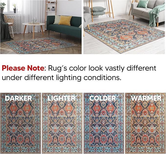 Keen Home Design 9x12 Rug - Machine Washable Area Rug with Non-Slip Backing, Ideal for Living Room, Dining Room, Bedroom - Vintage, Easy Clean, Durable, Low Pile Rug - (9' x 12')