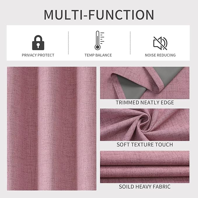 Joydeco Custom Pink Textured Total Blackout Curtain for Bedroom and Living Room. Grommet Textured Thermal Insulated Room Darkening Curtain 1 Panel (Custom Size and Color)