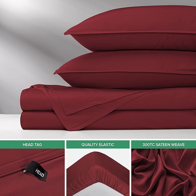 Pure Bamboo Twin Sheets, Genuine 100% Organic Viscose Derived from Bamboo Bed Sheet Set, Luxuriously Soft & Cooling, Double Stitching, 2 Year Quality Promise (Twin, Merlot)