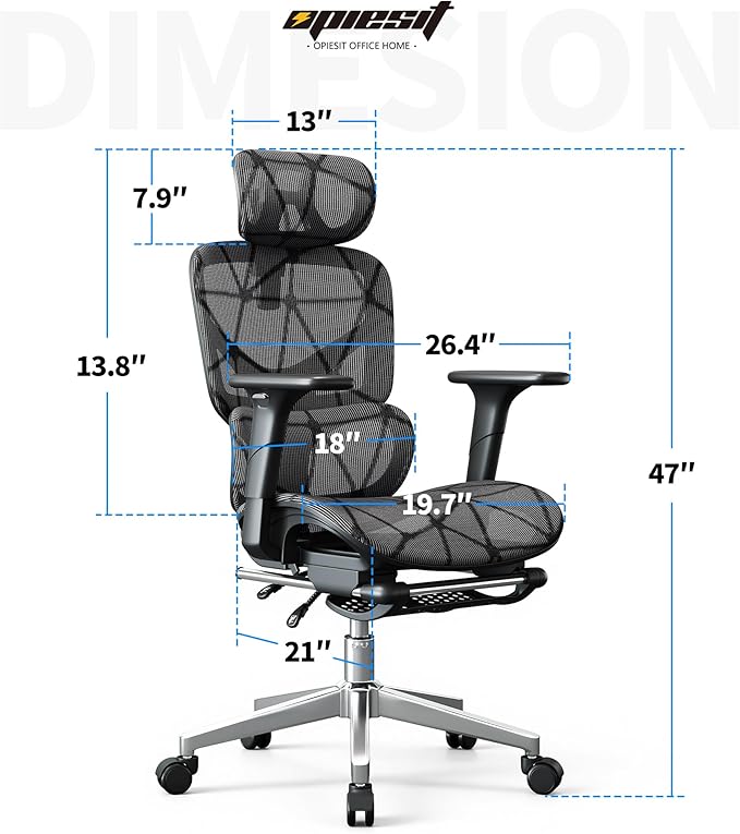 Office Chair with 3D Adjustable Lumbar Support,Ergonomic Computer Chair,Adjustable Headrest and Armrests, 400lbs Capacity,Tilt-Swivel,Premium Mesh Desk Chair for Office,Home & Gaming (Black)