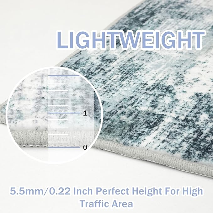 IOHOUZE Abstract Area Rugs 9x12 Ft Washable Large Rugs for Living Room, Non Slip Rubber Backed Dining Room Rug, Printed Faux Wool Rugs for Bedroom, Floor Carpet for Nursery Playroom, Sage Grey