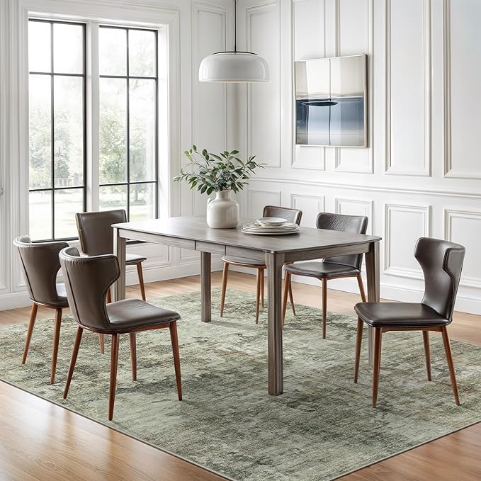Abstract Rug 8x10 Large Living Room Neutral Modern Washable Area Rugs for Bedroom Dining Room Non-Slip Stain Resistant Foldable Thin Green Black