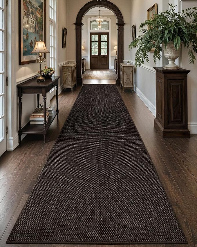 Color&Geometry Door Mat 2'4"x10' Runner Rug with Rubber Backing, Non Slip Washable Hallway Rug, Carpet Runners for Hallway Living Room Bedroom, Brown (Rolled-up NO Creases)