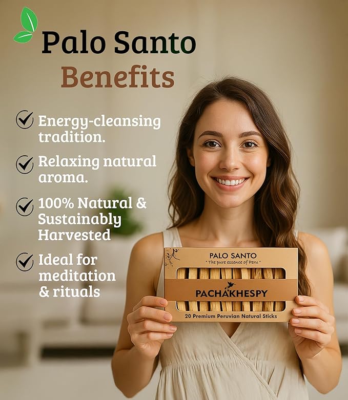 Palo Santo Sticks Authentic Smudging Peru 20 Pack for Energy Cleansing Aromatherapy Meditation 100% Natural Ethically Sourced Sustainable Holy Wood Wild Harvested Premium Palo Santo Incense Quality