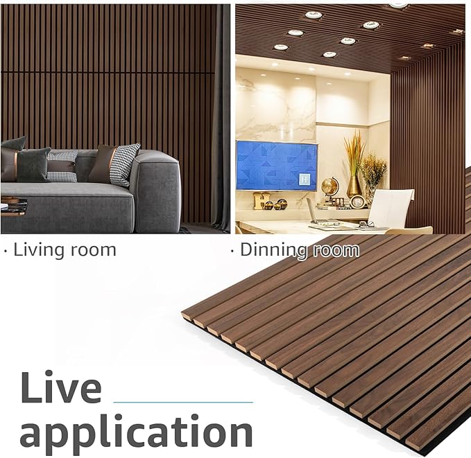 Art3d 4 Pack 47.2 x 23.6in. Wood Slat Acoustic Panels for Wall and Ceiling - 3D Fluted Sound Absorbing Panel with Wood Finish - Dark Walnut