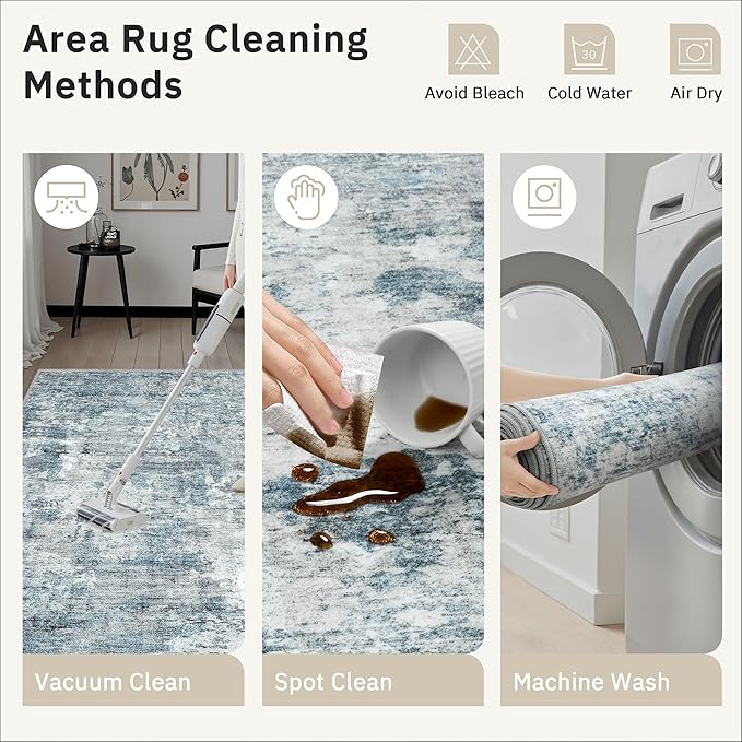 Washable Runner Rug, 2'6" x 8' Non-Slip Kitchen Vintage Foldable Hallway Runners for Entryway, Laundry, Bedroom, Blue