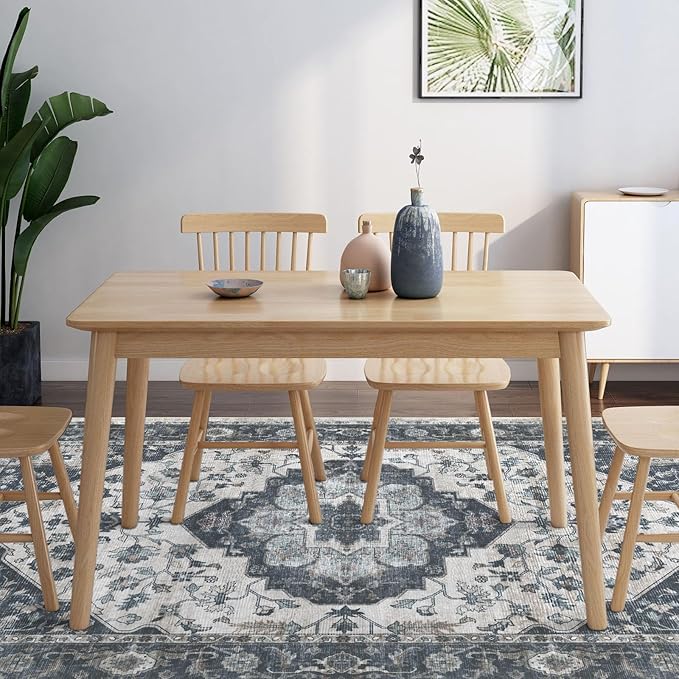 3x5 Vintage Washable Area Rug for Living Room,Low Pile Non Slip Carpet Non-Shedding Small Area Rug Soft Indoor Stain Resistant Rug Floral Print Mat for Bedroom Dining Room Blue Beige