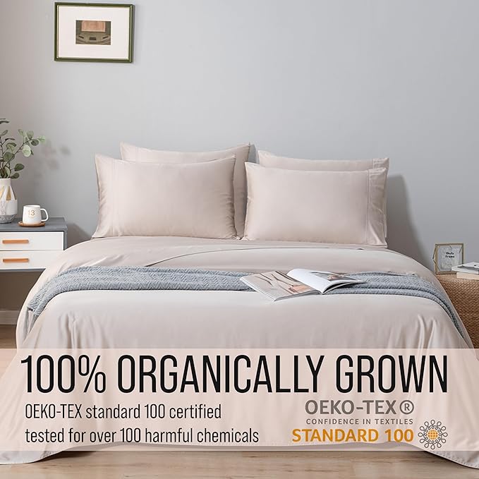 Bella Coterie 6 Piece Luxury Bamboo Viscose Queen Size Sheet Set | 100% Organically Grown | Cooling for Hot Sleepers | 18" Deep Pocket | Soft & Hypoallergenic | 4 Pillowcases [Dune]