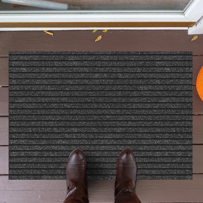 Ottomanson Mud Mat 2'7" x 4' Entryway Rug - Non-Slip Scraper Doormat for Muddy Paws, Dirt Trapping Indoor/Outdoor Mat for High-Traffic Areas, Kitchen, Garage, Patio, Black