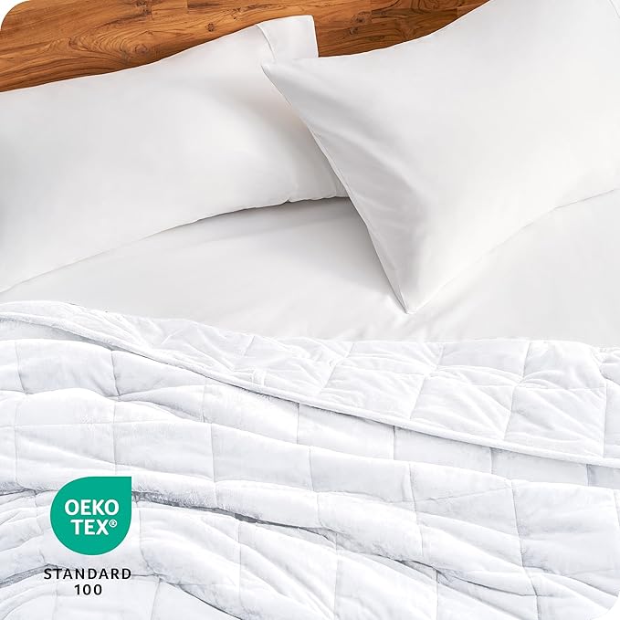 Bare Home Weighted Blanket King Size 25lb (80" x 87") for Adults - Minky Fleece - Premium Heavy Blanket Nontoxic Glass Beads (White, 80"x87")