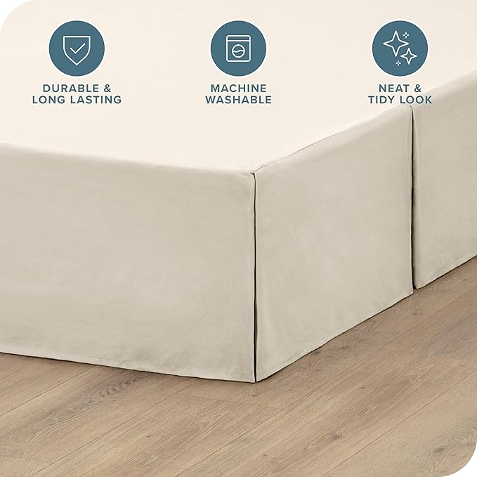 Bare Home Queen Bed Skirt - 15-Inch Tailored Drop Easy Fit - Bed Skirt for Beds - Center & Corner Pleats (Queen, Sand)