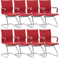 Wahson Office Guest Chairs Set of 8, Leather Reception Chairs, Mid Back Waiting Room Chair, Conference Chairs with Sled Base, Desk Chair No Wheels for Meeting/Lobby/Restroom, Dark Red