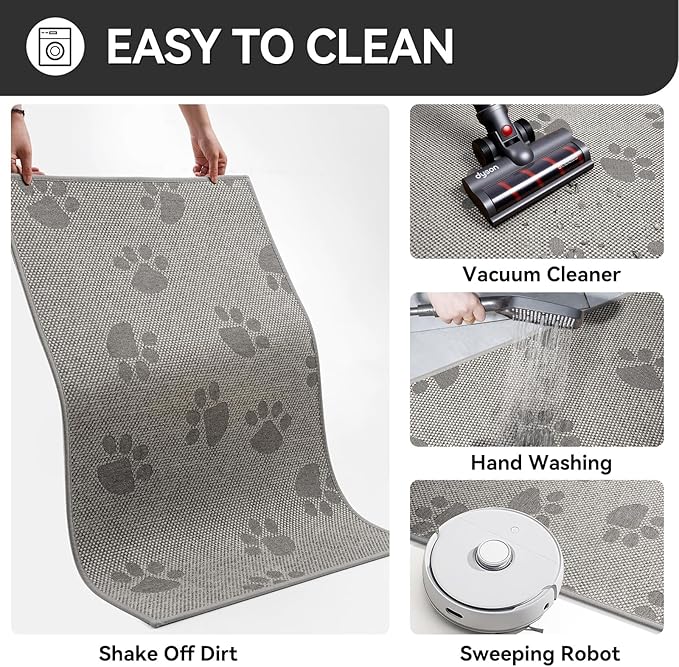 Door Mat Indoor Entrance 24"x35", 0.16" Thin Paw Print Low Pile Doormat, Non Slip Welcome Mat, Trap Dirt and Moisture, Easy Clean, Gray