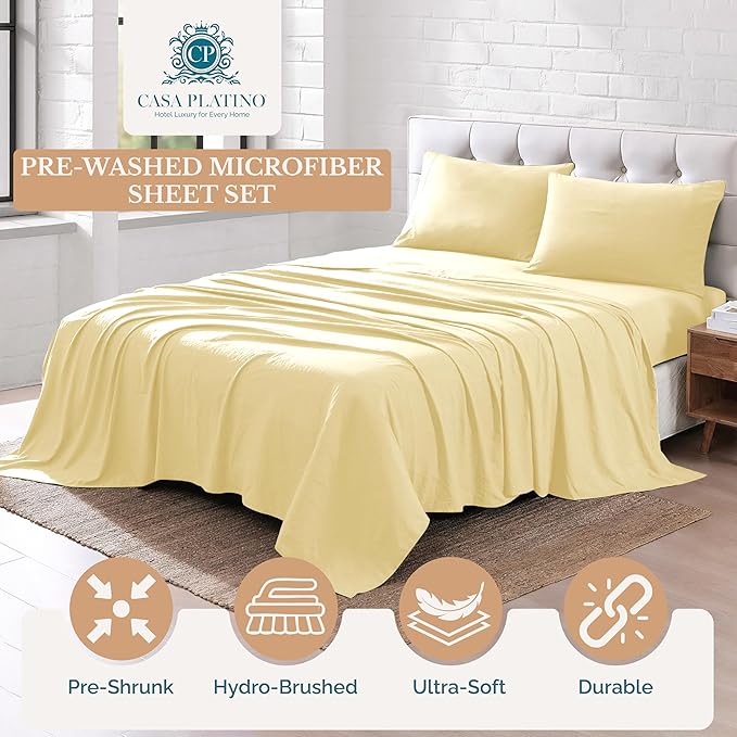 Casa Platino Queen Size Sheet Set, Soft & Breathable Microfiber Bed Sheets, Pre-Washed for Gentle Feel, Cozy & Lightweight with 15" Deep Pockets, Comfortable Sheet Set for Daily Use – Vanilla