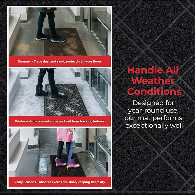 SlipToGrip Universal Entryway Door Mat - 42 x 35 Inch Plaid Floor Mat for Indoor and Outdoor Use - No-Slip, Washable, Patio, or Garage