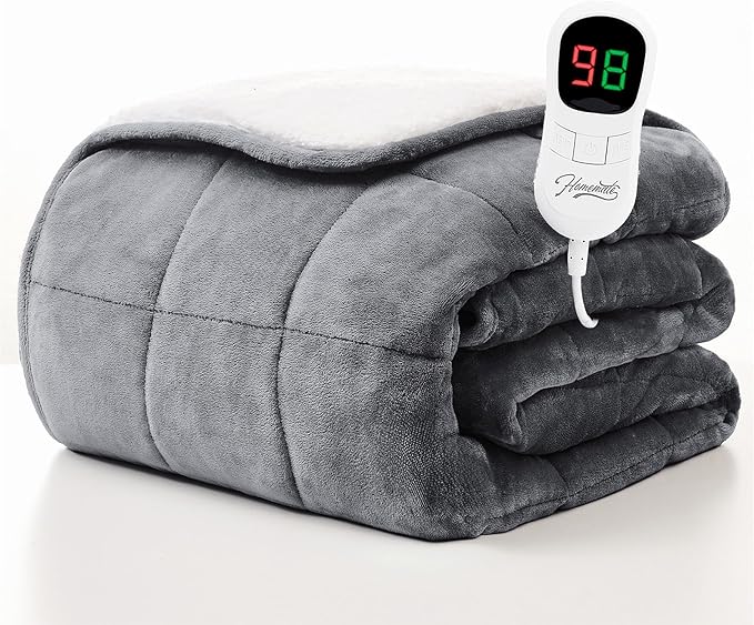 Homemate Heated Weighted Blanket for Adults - 72"x84" 20lbs Electric Throw Fast Heating Heavy Blanket 1/2/4/6/8 Hour Auto Off 10 Heat Levels Over-Heat Protection Soft Flannel Sherpa