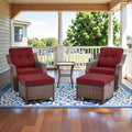 Belord 5 Piece Wicker Patio Furniture Set with Ottoman - High Back Outdoor Swivel Rocker Glider Chairs with Glass Top Side Table,28D High-Density 6" Removable Blue Cushion for Deck Porch Backyard