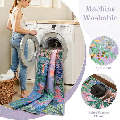 LIVEBOX Jungle Rugs 5x7 Kids Rugs for Bedroom Girls, Soft Lavender Rug for Nursery Baby Room, Non-Slip Girls Bedroom Rug, Machine Washable Purple Modern Dining Room Floor Carpet