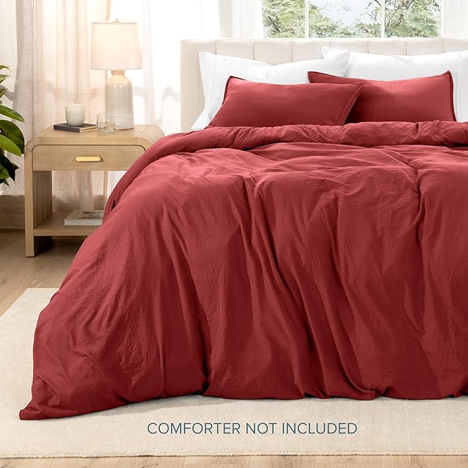Bare Home Microfiber Duvet Cover Set - Ultra Soft Washed Microfiber - Oversized King Size - Linen-Like Look - Easy Care - Breathable Fabric - Our Softest Duvet Cover Set (Oversized King, Rosewood)