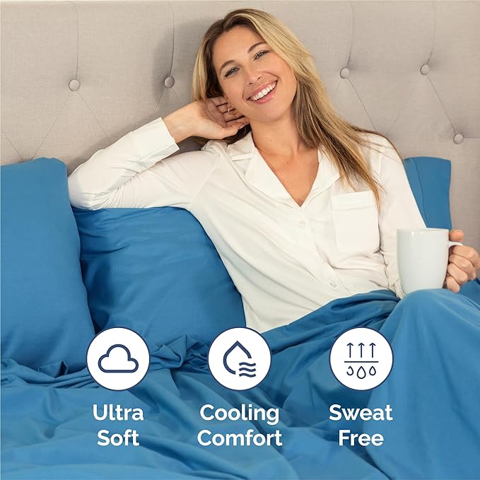 Twin XL 4 Piece Sheet Set - Cooling, Comfy & Breathable - Hotel Luxury Bedding, Includes Fitted Sheet for Women, Men, Kids & Teens - 1 Flat, 1 Fitted Sheet, 2 Pillowcases w/Deep Pockets - Denim Blue