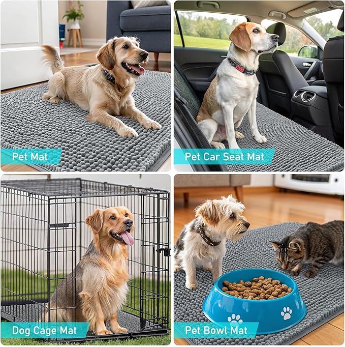 OLANLY Dog Door Mat for Muddy Paws 48x30, Absorbs Moisture and Dirt, Absorbent Non-Slip Washable Doormat, Quick Dry Chenille Mud Mat for Dogs, Entry Indoor Entryway Carpet for Inside Floor, Grey