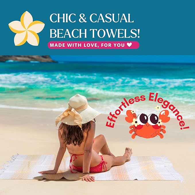 Native Fab Turkish Stripe Beach Towels - Set of 6 - Extra Large 40x71 Inch - 100% Cotton Quick Dry Lightweight Thin Sand Free - Hammam Towel for Adults, Bath, Spa, Pool, Camp - Yellow