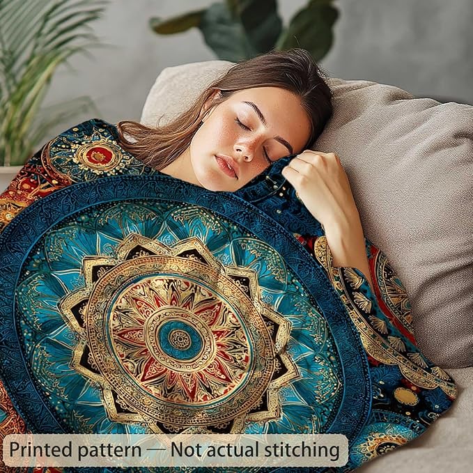 Bohemian Mandala Throw Blanket | Boho Home Decor for Sofa and Living Room, 40"x50"