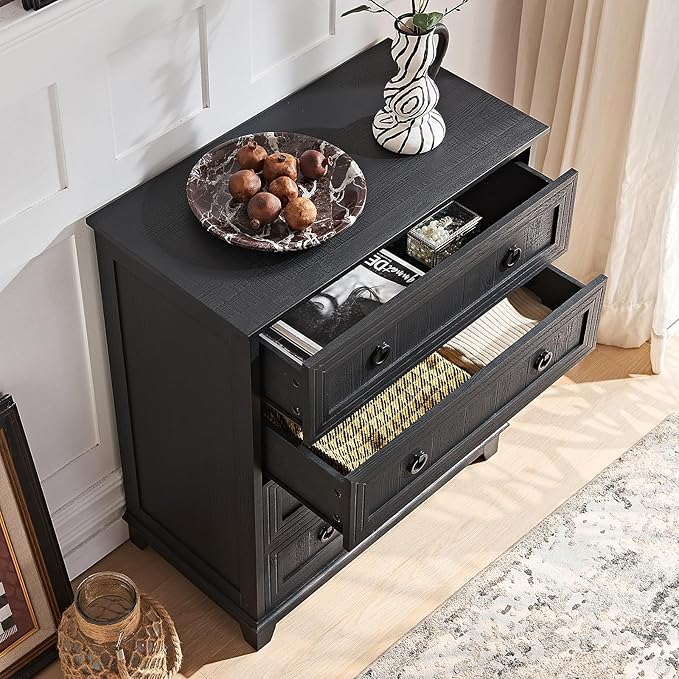 Farmhouse 4 Drawer Dresser for Bedroom, 35" Tall Small Dressers & Chest of Drawers, Rustic Wood Dresser with Metal Handle, Storage Organizer Closet for Living Room, Hallway, Entryway