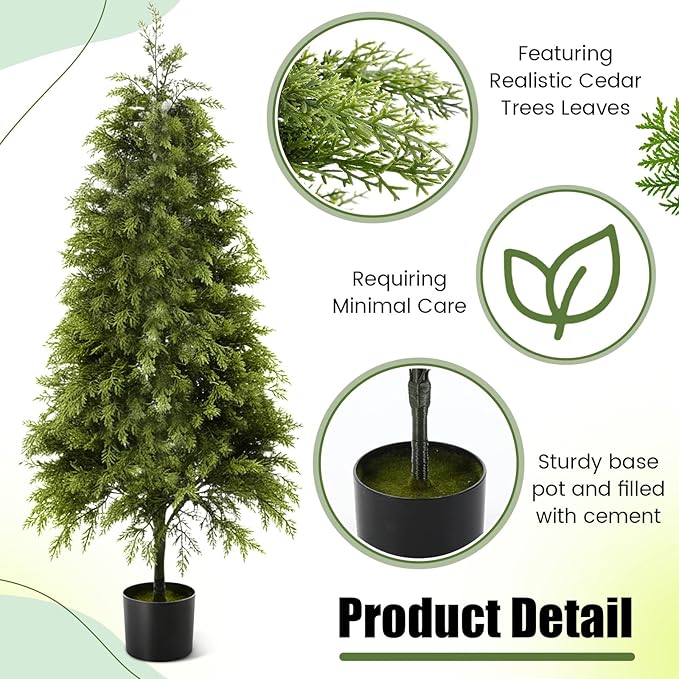 Giegxin 2 Pack 4ft Artificial Cedar Topiary Trees with Planter Outdoor Christmas Tree Decorations Faux Cypress Plants UV Resistant Potted Bushes Faux Shrubs for Outdoor Indoor Front Door Porch Garden