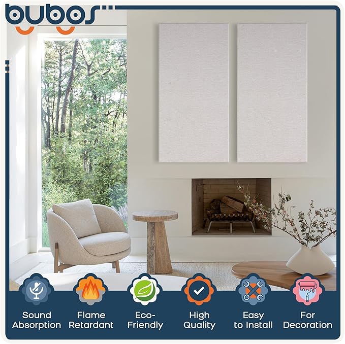 BUBOS 2 PCS Fabric Acoustic Panels,47.2''x23.8'' Decorative Sound Dampening Panels, Art Large Acoustic Wall Panels for Studios, Office, Home Theater,Max CavityPro Linen
