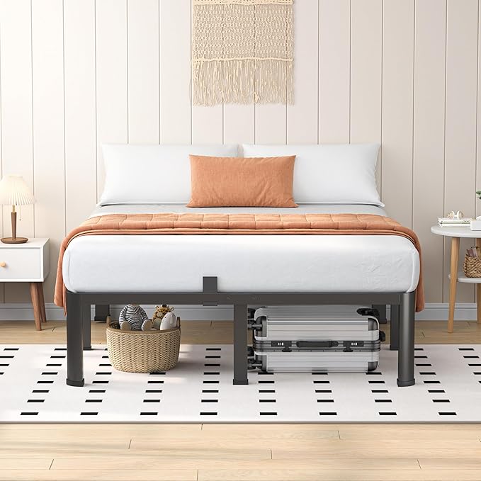14 Inch King Heavy Duty 3500 lbs Bed Frame with Round-Corner Legs & Anti-Squeak Design – Quick Assembly Metal Platform, No Box Spring Needed