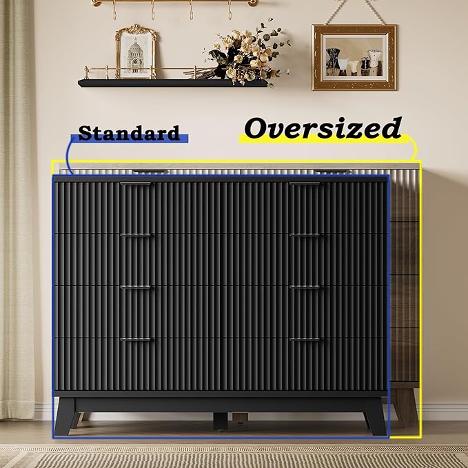 53" Tall Dresser for Bedroom, 8-Drawer Fluted Chest of Drawers, Modern Wood Highboy with Metal Slides and Handles, Anti-Tip Kit, Vertical Clothes Storage Organizer for Apartment, Closet
