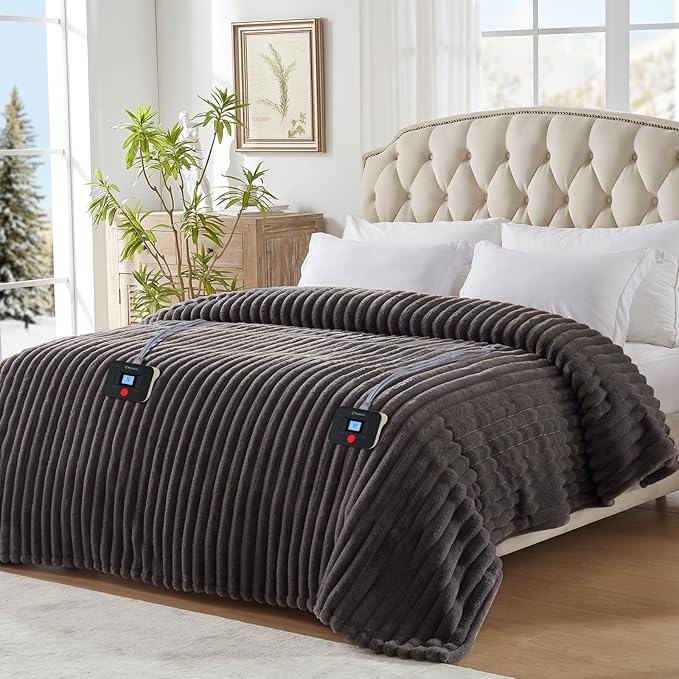 Westinghouse Queen Size Electric Heated Blanket, 10 Heat Levels, 1-12H Auto Off, Fast Heating, Machine Washable, 84x90in, Charcoal